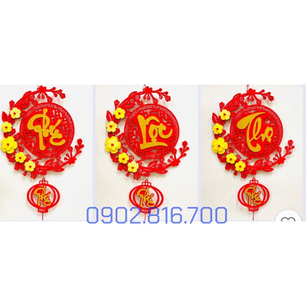 Dây liễng treo nhung đỏ chữ PHÚC - LỘC - THỌ nổi 3D hoa mai vàng phụ kiện trang trí tết