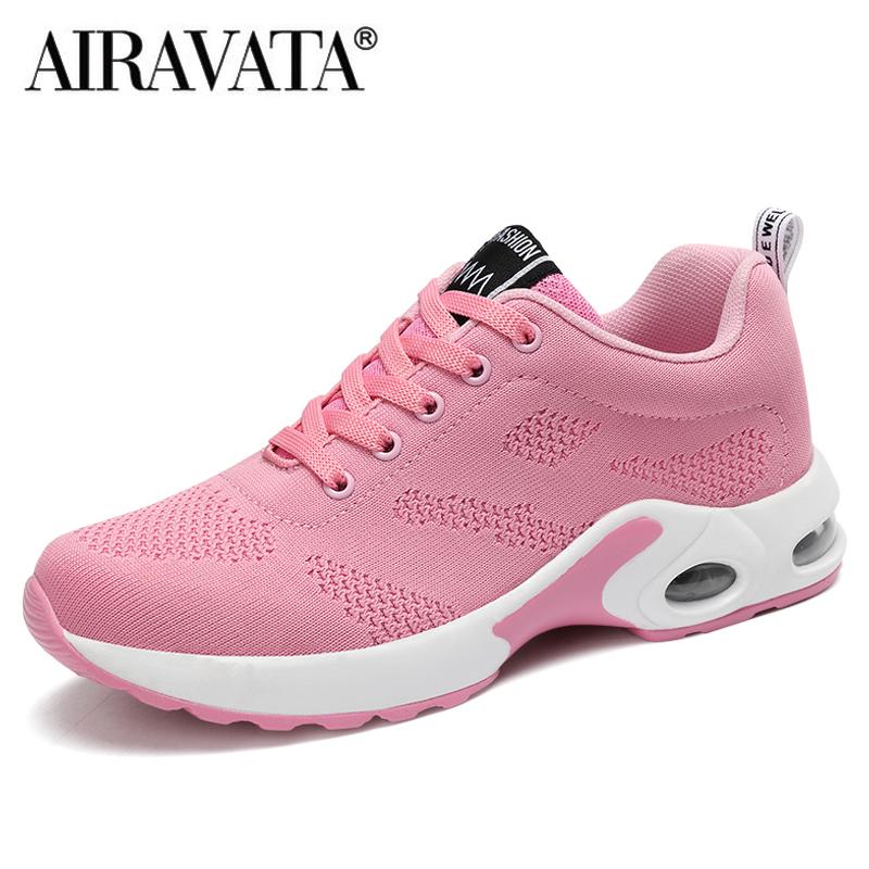Thời Trang Nữ Đệm Không Khí Thể Thao Chạy Phẳng Đế Mềm Giày Lưới Thoáng Khí Giày Thường Color: Black Shoe Size: 38