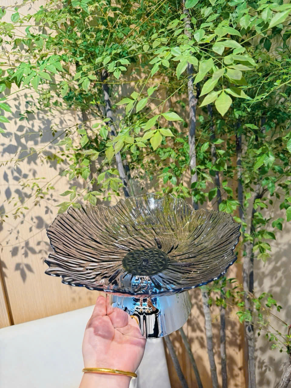 Đĩa Đựng Hoa Quả Pha Lê Cao Cấp Kèm Chân Đế Inox, Đĩa Đựng Trái Cây, Bánh Kẹo Ngày Tết - HÀNG CHÍNH HÃNG MINIIN