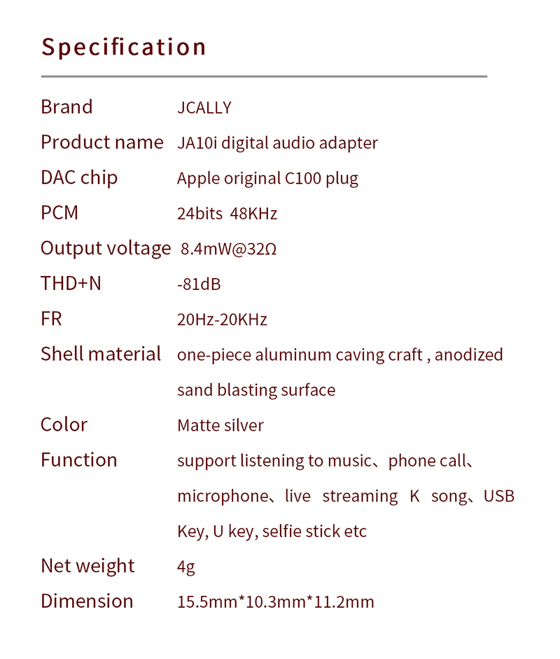 [NC] JCALLY JA10i Bộ giải mã với Chip C100 | Cáp chuyển đổi âm thanh | Dongle Dac Amp | Hàng chính hãng