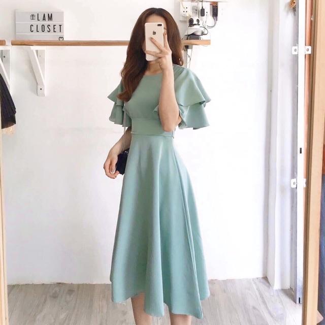 Đầm váy bo eo tay bèo 4 màu