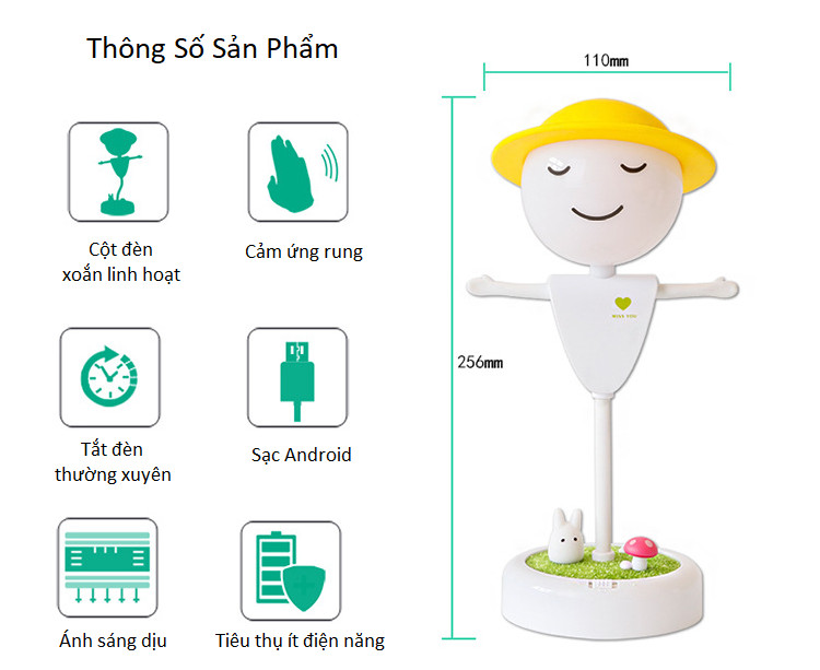 Đèn led để bàn hình chú bù nhìn rơm ( Tặng kèm 01 bóng đèn led tiết kiệm điện cắm USB )