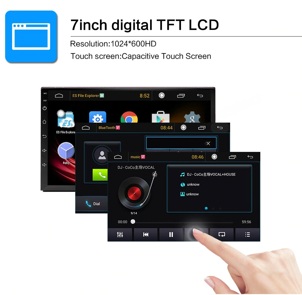 Màn hình cảm ứng LCD Full HD 1080 Android 8.1 7 inch RAM 1Gb ROM 16Gb có tiếng Việt lắp cho các dòng xe Toytota, Nissan, Kia, Hyundai - Tích hợp Bluetooth, Wifi, module GPS và Camera lùi dài 6m AnZ