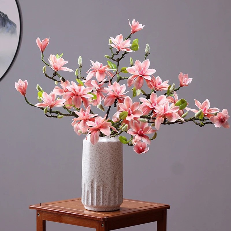 Cành hoa mộc lan cao su 3 bông 1 nụ - Dài 60cm - Cây giả, hoa lụa Decor trang trí nhà cửa