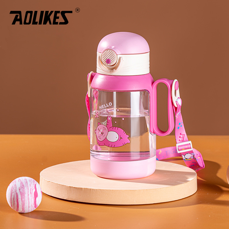 Bình Nước Nhựa Hình Hoạt Hình Dễ Thương AOLIKES TY907 - Dung Tích 500ml - Có Quai Đeo &amp; Ống Hút