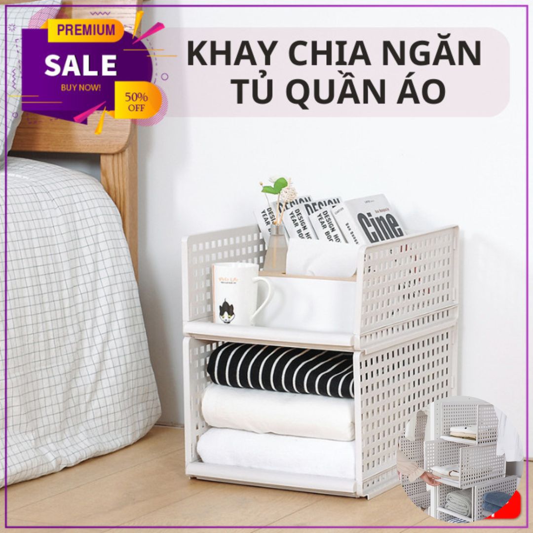 Khay chia ngăn tủ quần áo bản 18cm - Khay Xếp Quần Áo Thông Minh, Hộp Đựng Quần Áo Chia Ngăn Nhựa Cứng