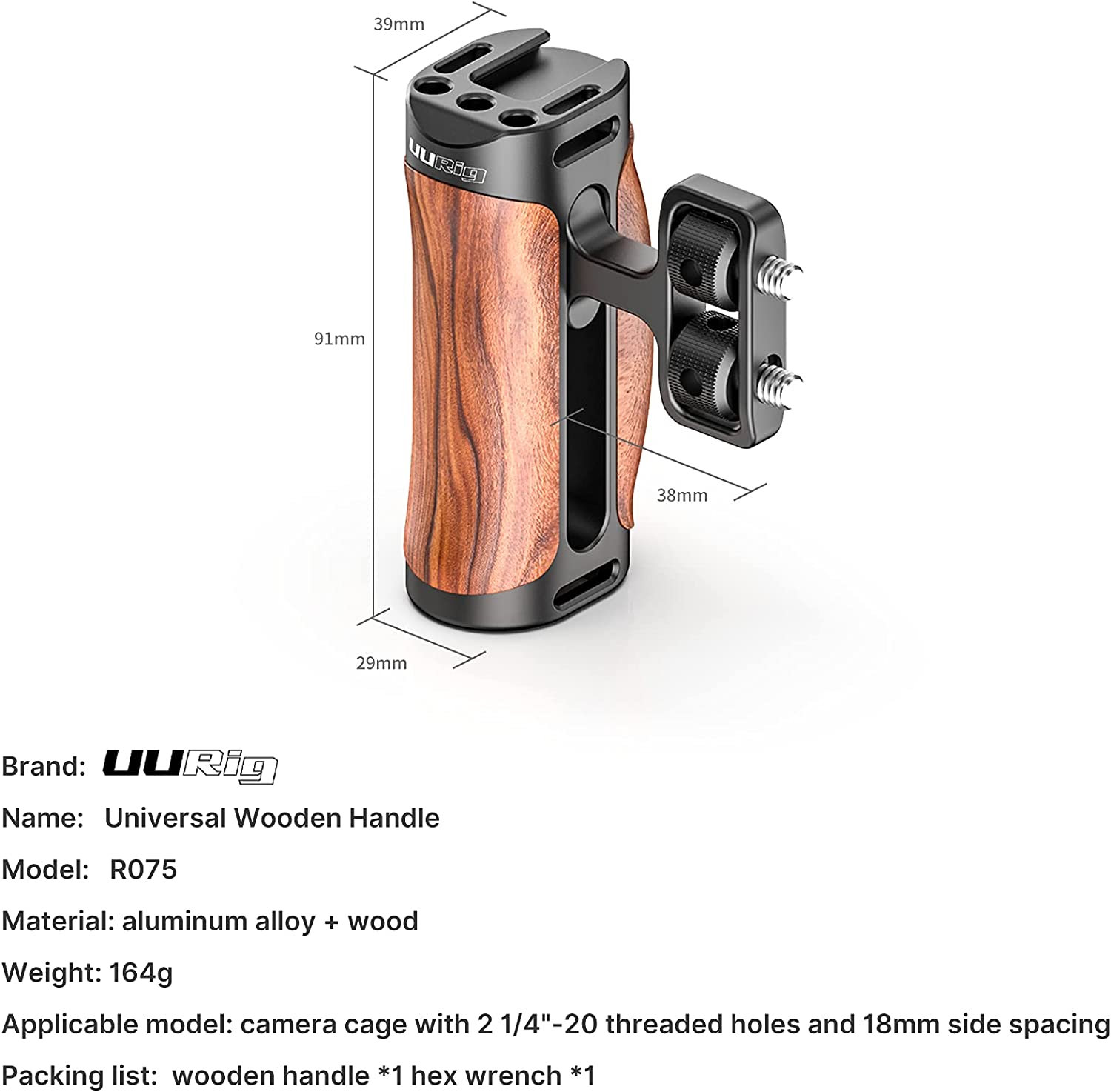 UURig R075, Tay Cầm Gỗ Đa Năng Dành Cho Máy Ảnh - Hàng Chính Hãng