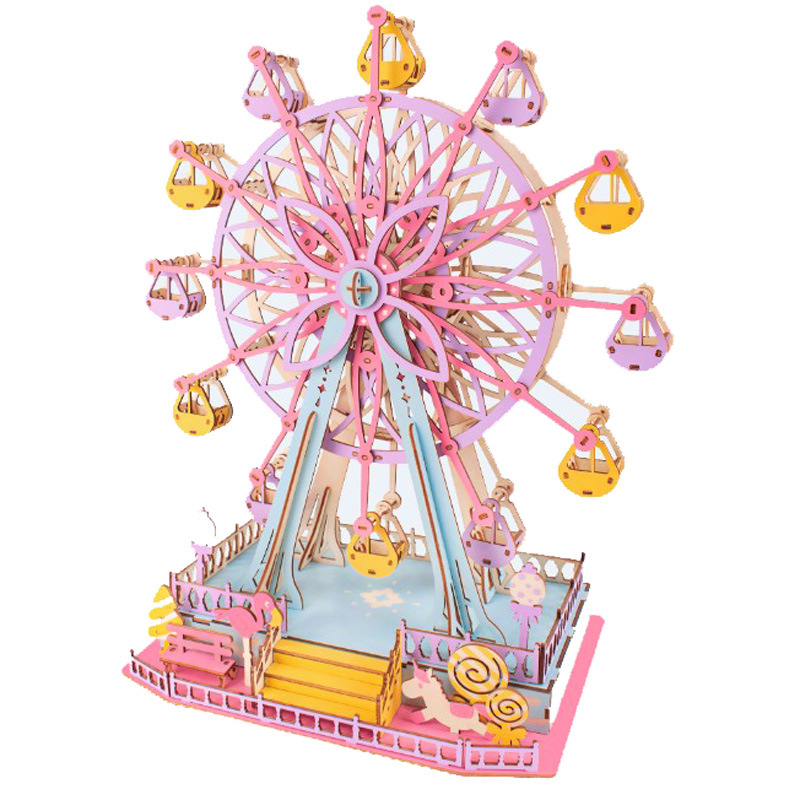 Đồ chơi lắp ghép gỗ 3D Mô hình Vòng đu quay Ước mơ Dream Ferris Wheel HK04 Laser - Tặng kèm đèn LED