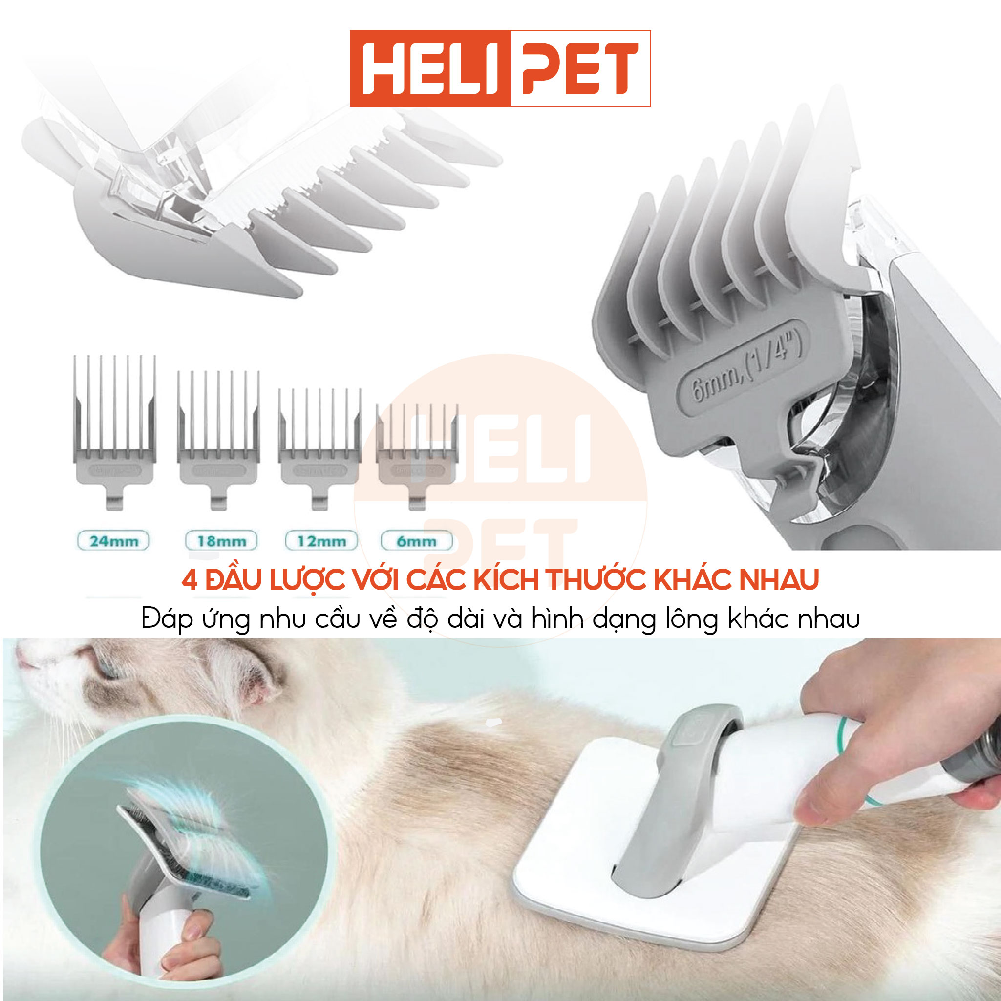 Máy Hút Lông, Máy Cắt Tỉa Lông Mèo, Chó Có Tính Năng Hút Bụi Lông Đa Năng Tiện Lợi- HeLiPet