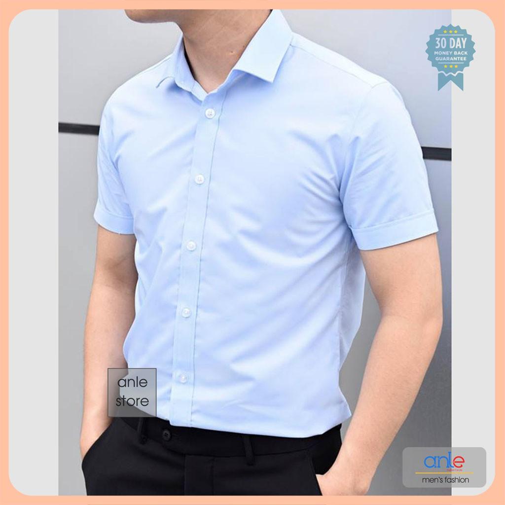 Áo sơ mi nam Công sở Ngắn tay sơ mi nam form Hàn Quốc SlimFit Cotton Lụa cao cấp xuất khẩu - Anle Store