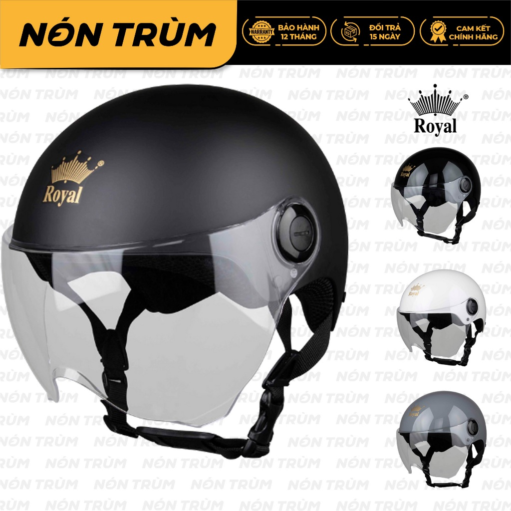 Mũ bảo hiểm xe máy 1/2 Royal M162K có kính màu trắng trong che bụi dành cho nam và nữ đi xe máy chính hãng