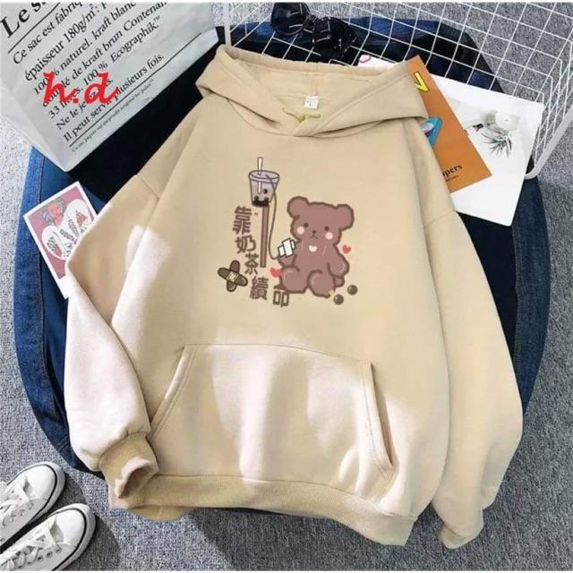 Áo hoodie gấu nâu trà sữa HDV876