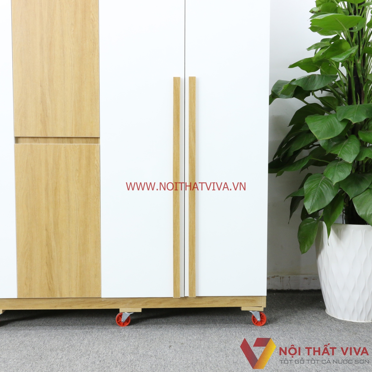 Tủ Quần Áo Gỗ MDF Melamine 5 Cánh Màu Vàng Phối Trắng Đẹp Sang Trọng