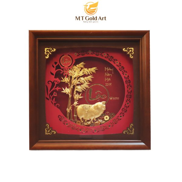 Hình ảnh Tranh heo dát vàng (23x23cm) MT Gold Art- Hàng chính hãng, trang trí nhà cửa, phòng làm việc, quà tặng sếp, đối tác, khách hàng, tân gia, khai trương 