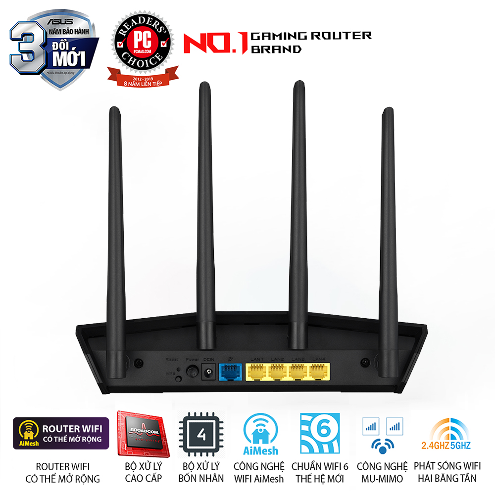 Bộ Phát Wifi- Router Wifi ASUS RT-AX57 AX3000 Dual Band WiFi 6 Router -Hàng Chính Hãng