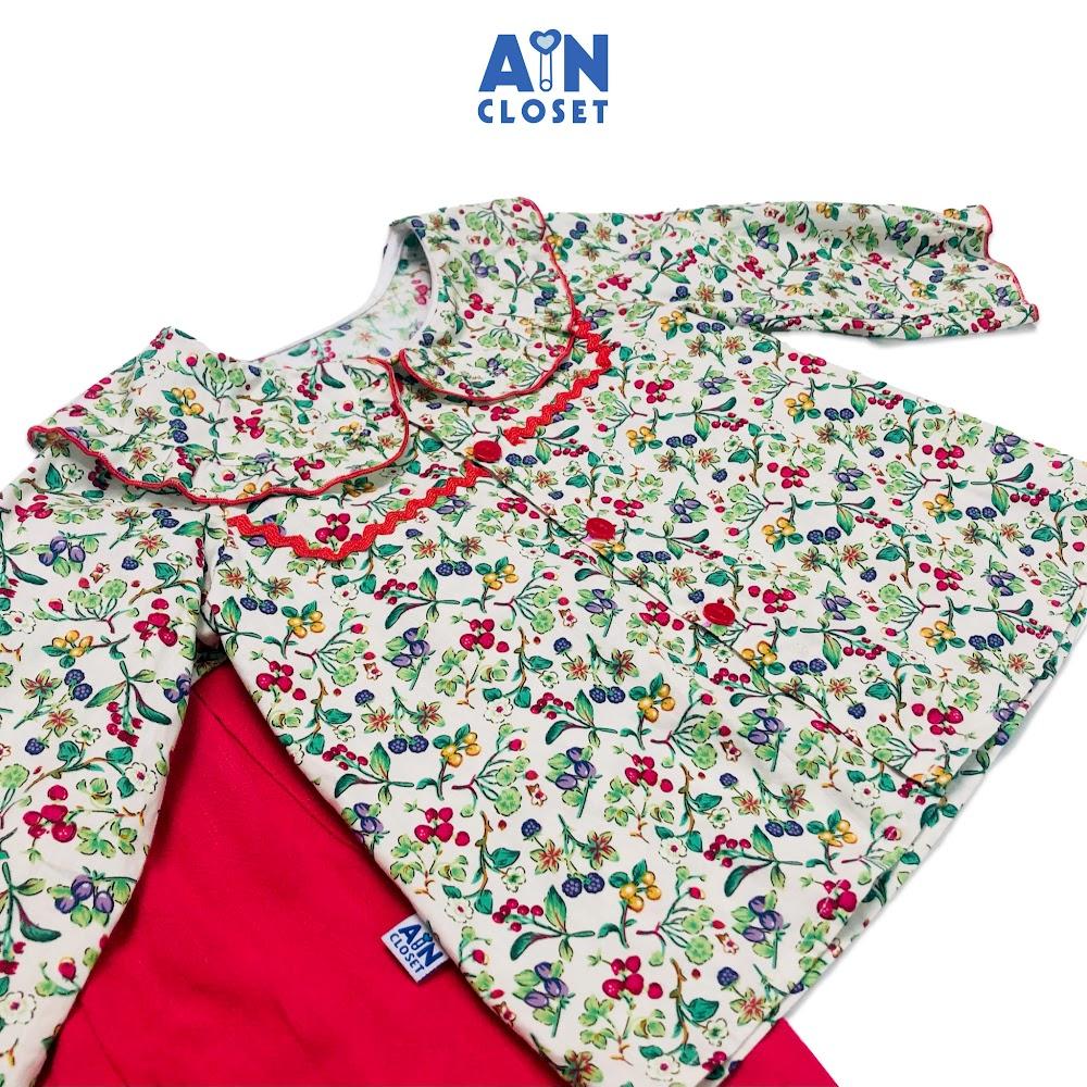 Bộ quần áo dài bé gái họa tiết Hoa tigon cổ sen quần đỏ cotton - AICDBGVRXJ8U - AIN Closet