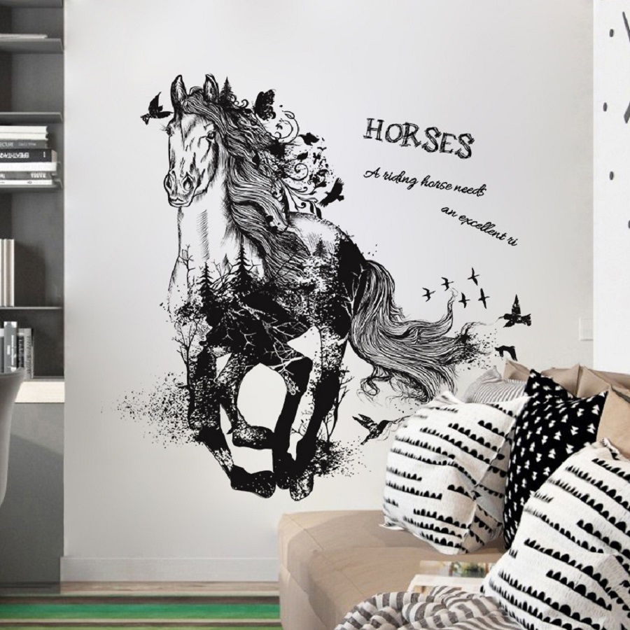 Decal dán tường trang trí ngựa HORSES phòng khách phòng ngủ MÃ ĐÁO THÀNH CÔNG