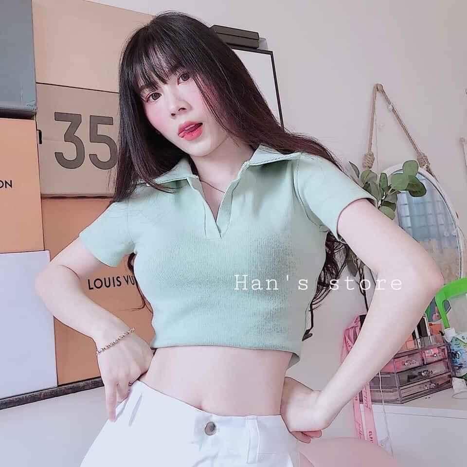 áo croptop rip cổ bẻ - freesize dưới 55kg - Carotshop - CRS