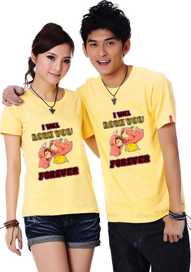 Bộ Áo Thun Đôi Nam Nữ I Love You Forever Màu Vàng - M - XXL