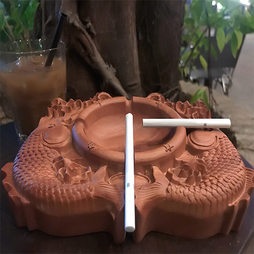 Gạt Tàn Thuốc Lá Vuông - Chất Liệu Gỗ Hương - Hình Rồng - Phụng - Cá Chép