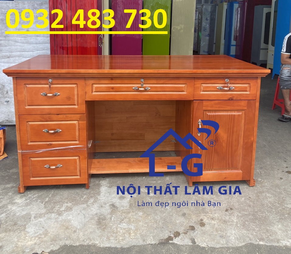 Bàn Làm Việc Gỗ Thông Nguyên khối rộng 1m4_LGBNK-14