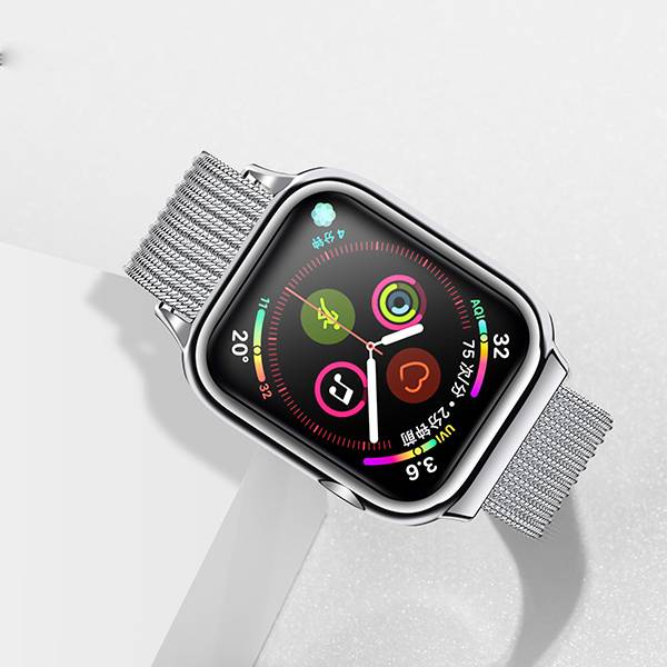 Bạc - Dây đeo thay thế kèm khung viền bảo vệ cao cấp cho Apple Watch 44mm hiệu Usams (thiết kế tinh tế, lực hút nam châm mạnh mẽ, lịch lãm sang trọng) - Hàng chính hãng