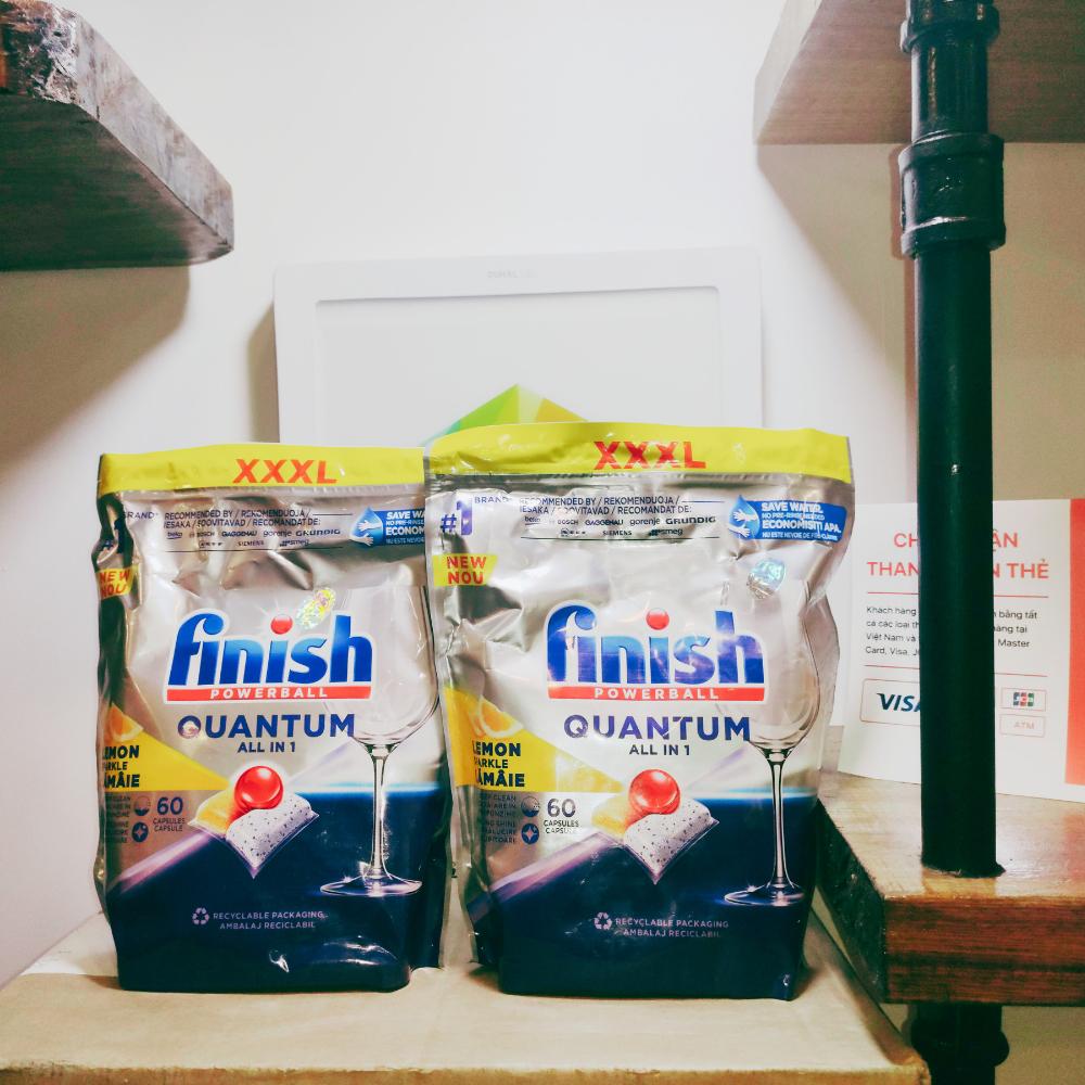 Túi 60 viên rửa chén Finish Quantum All in 1 – Dành cho máy rửa chén bát gia đình Châu Âu...