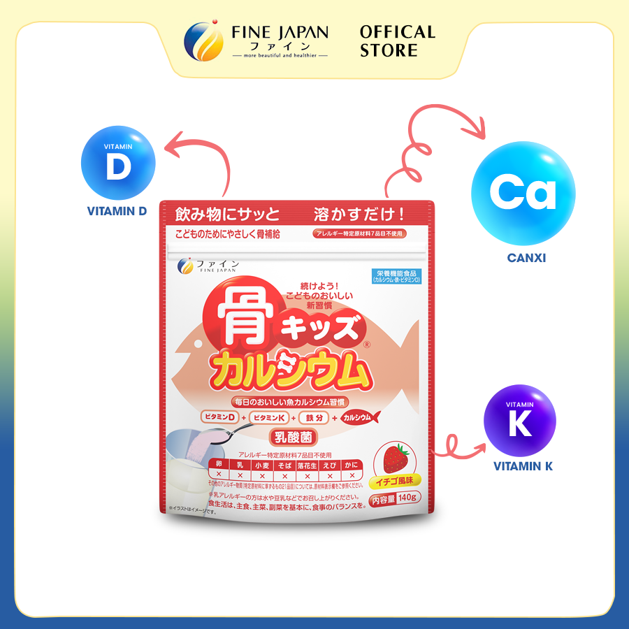 Bột Canxi Cá Tuyết Vị Dâu Fine Bone's Calcium For Kids Gói 140G Bổ Sung Canxi Phát Triển Chiều Cao 5.0 4 Đánh Giá 18 Đã Bán