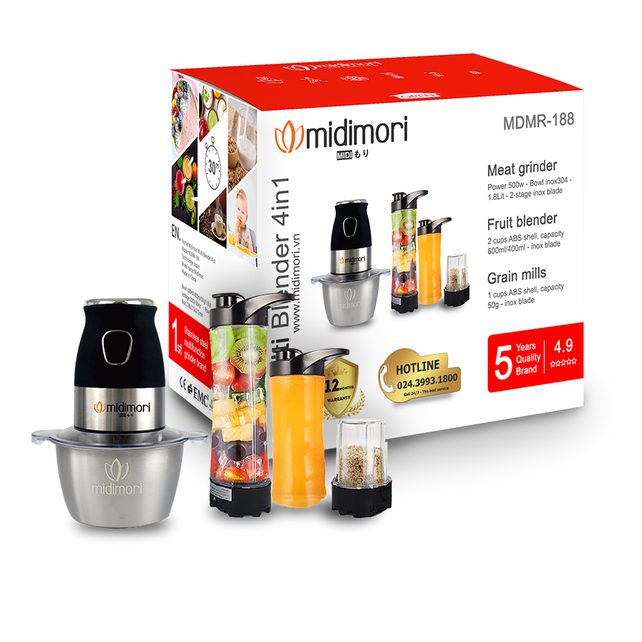 Máy Xay Sinh Tố Và Thực Phẩm Đa Năng Midimori MDMR-002 - Đen - Hàng chính hãng