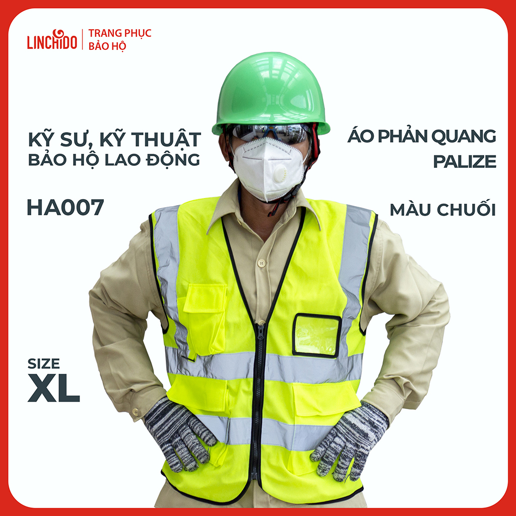 Áo phản quang Palize với dải Phản quang Poly sáng 5cm màu CHUỐI - Mã HA007