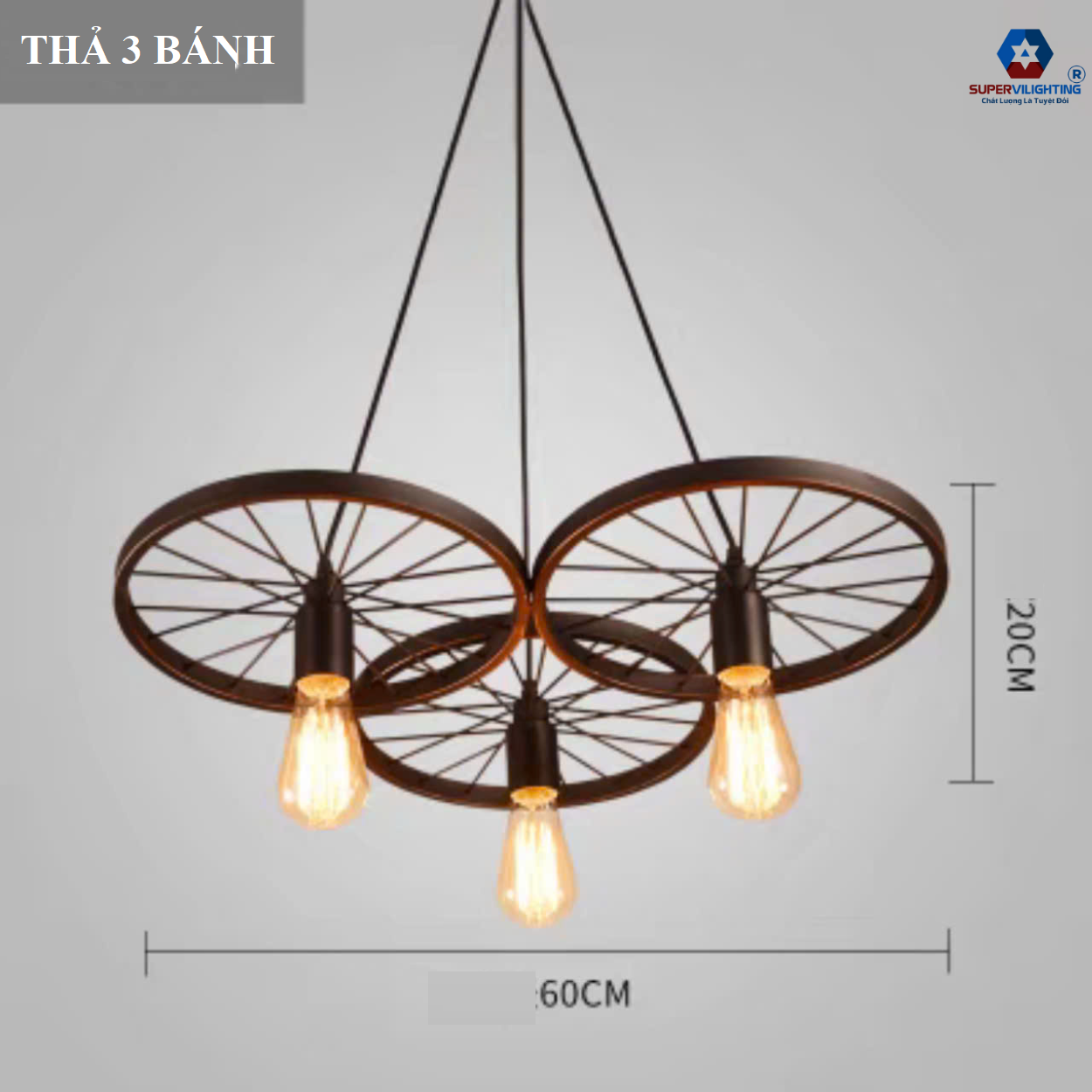 Đèn thả trang trí trần phòng khách quán bếp SuperVilighting hình bánh xe đạp phong cách hiện đại