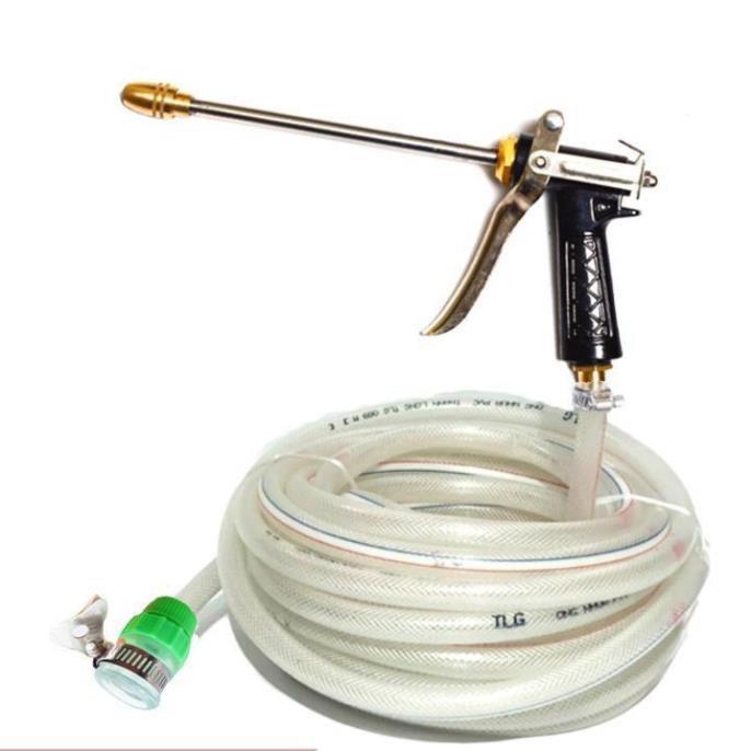 Bộ dây vòi xịt nước rửa xe, tưới cây . tăng áp 3 lần, loại 7m,10m 206318 đầu đồng,cút,nối đen + tặng túi đựng bút TL