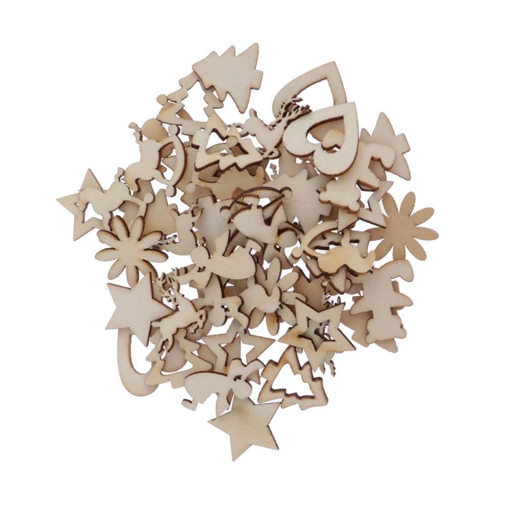 50 Miếng Gỗ Gỗ Tôn Dáng Mặt Dây Chuyền Xmas Đồ Trang Trí Trang Trí