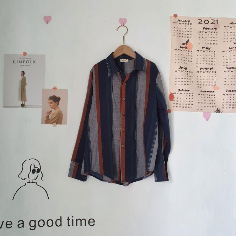Áo sơmi vintage cotton sọc