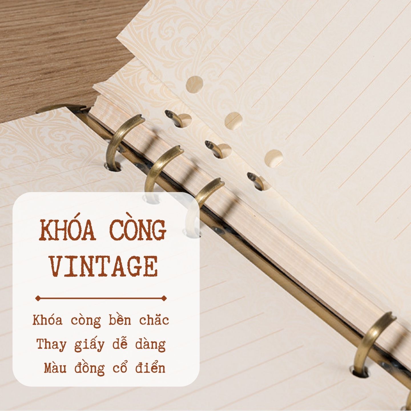 Sổ còng A5 bìa da cao cấp phong cách cổ điển vintage có khóa số tiện dụng