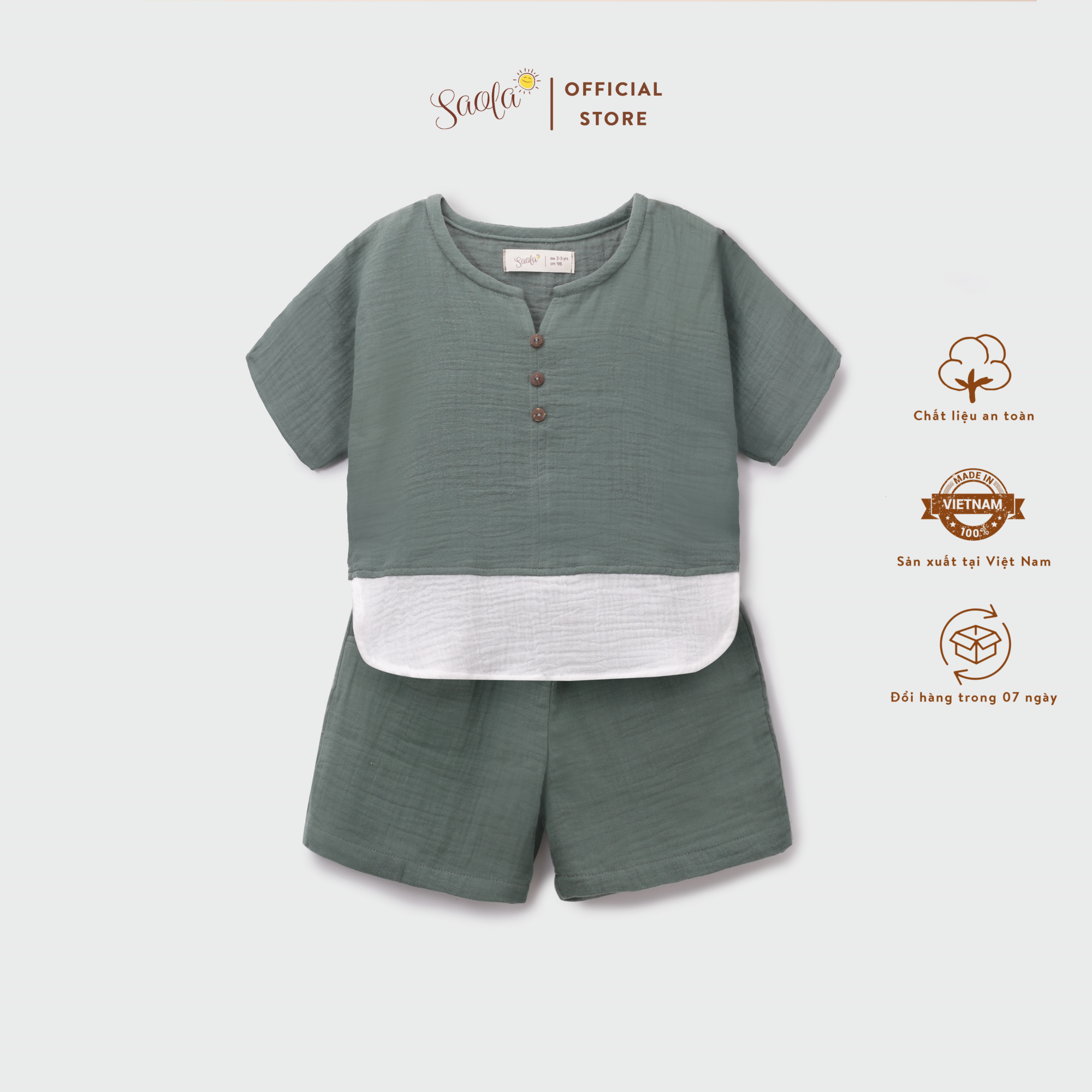 Bộ Áo Quần Cho Bé Trai/ Bé Gái Chất Liệu Muslin Cao Cấp Thoáng Mát - LEON SET - SEM001 - SAOLA KIDS CLOTHING