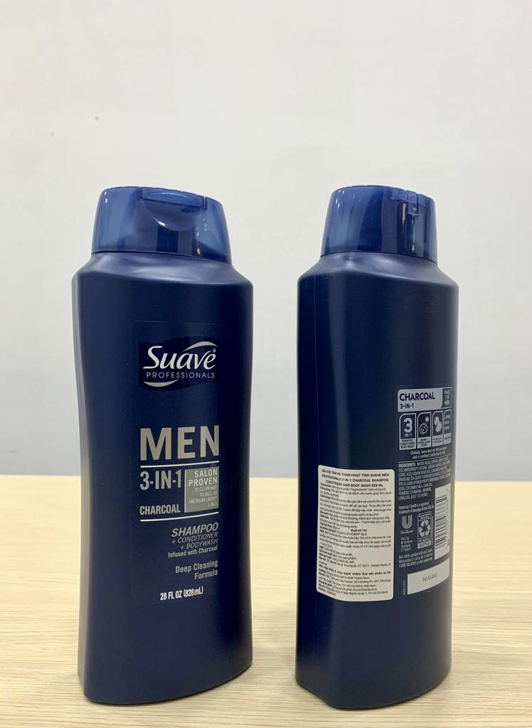 [CHÍNH HÃNG] Dầu tắm, gội, xả Suave Men 3 in 1 Shampoo, Conditioner and Body Wash 828ml của Mỹ