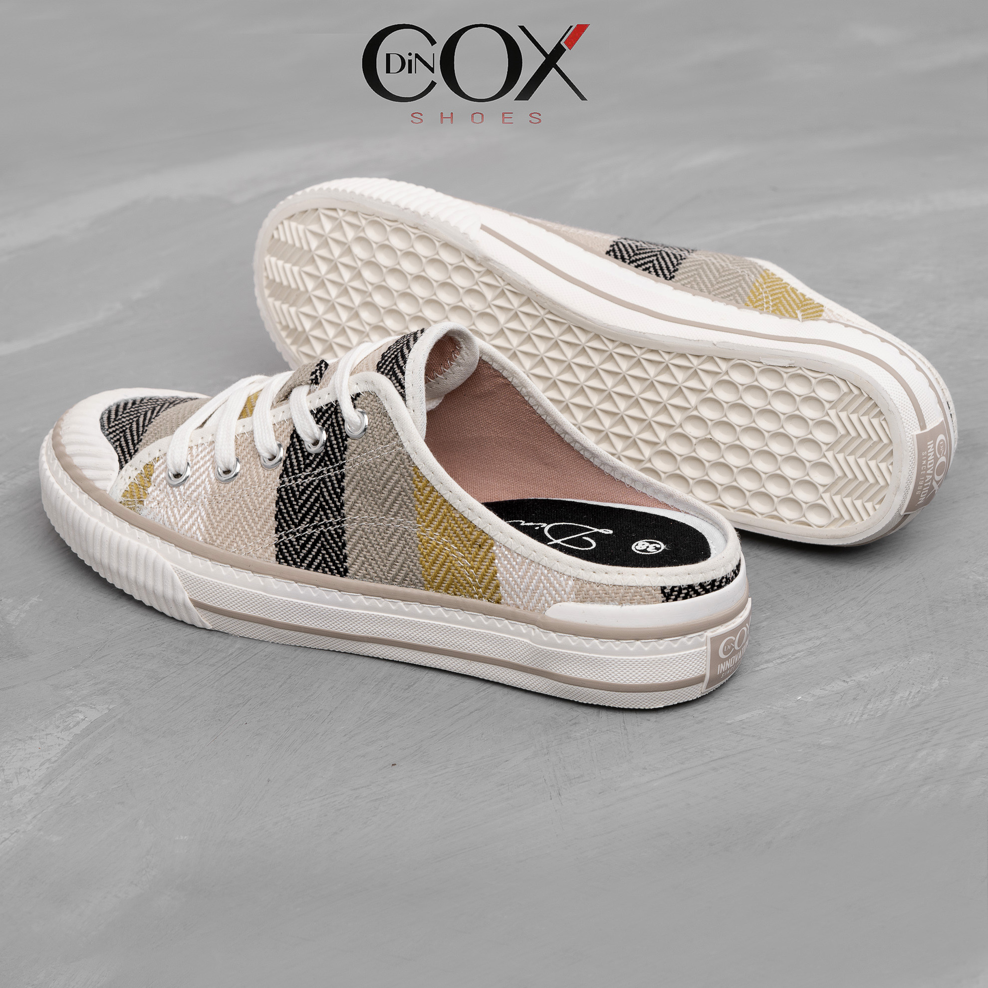 Giày Sục Đạp Gót Mules Vải E10 Covi Yellow Sneaker Unisex Tăng Chiều Cao 4cm DINCOX