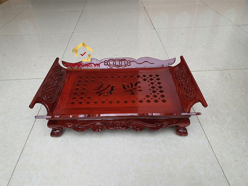 Khay trà gỗ hương chạm tiền 44x30x12 cm