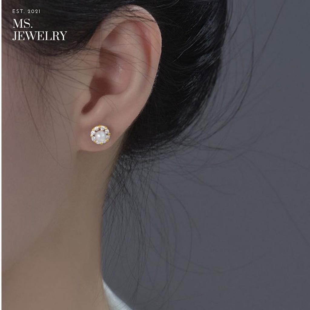 Khuyên Tai Thời Trang Bạc S925 Pearl Đính Đá Cao Cấp