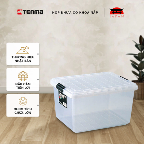 TENMA Hộp Nhựa Có Khóa Nắp LockWell Half Japan Quality, Dung tích 27L, Có Khóa Gài Chắc Chắn