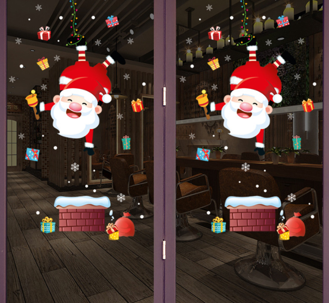 Decal trang trí dán tường Noel - hít tĩnh điện 2 mặt - ông già Noel nhỏ vui nhộn