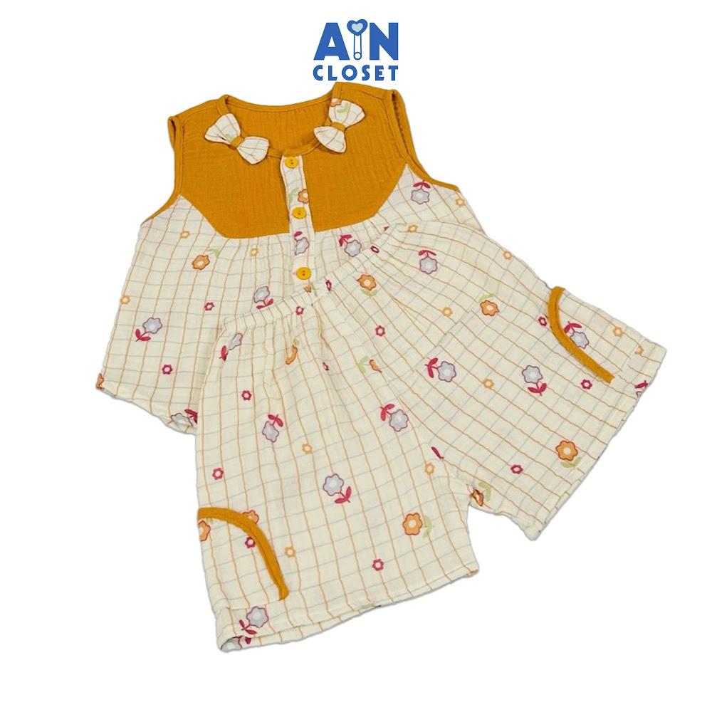 Bộ quần áo Ngắn bé gái họa tiết Caro Nơ Vàng Xô muslin - AICDBG8JVJTE - AIN Closet