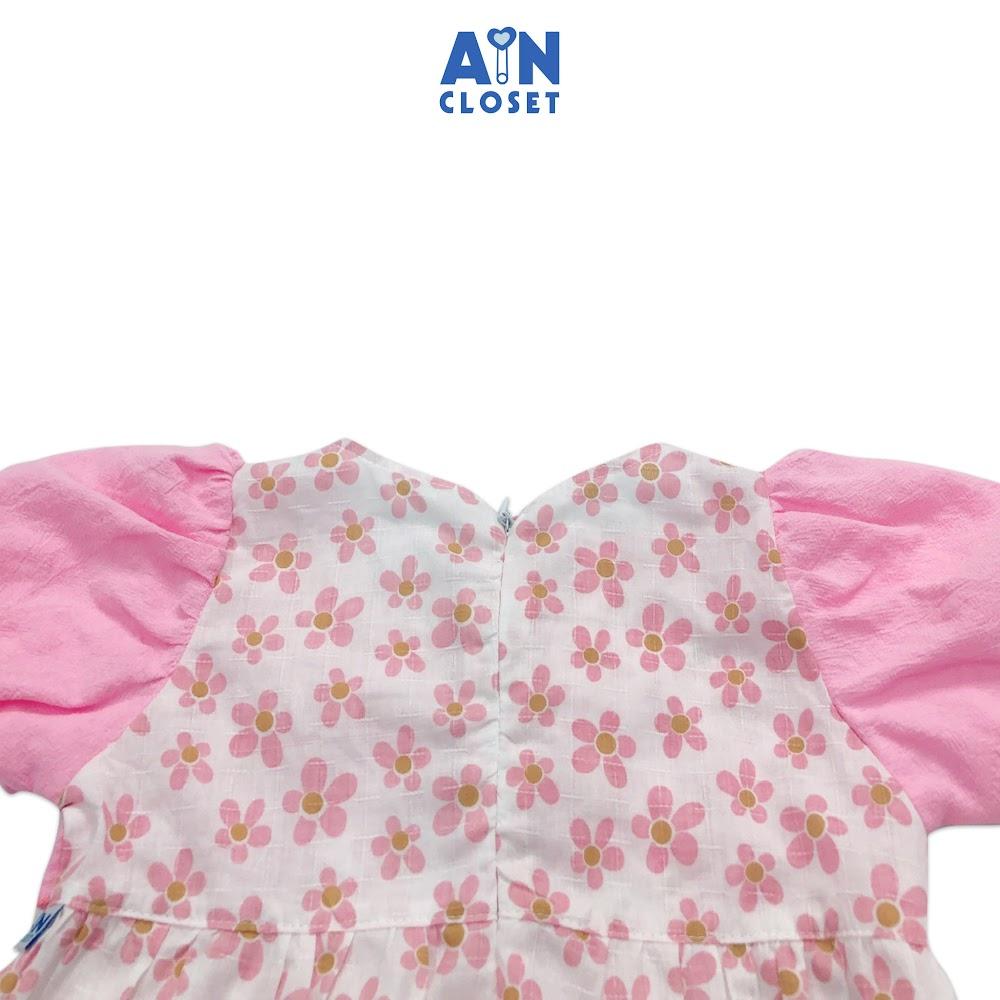 Đầm bé gái họa tiết Hoa Tóc tiên hồng nơ cotton - AICDBGWZKNQK - AIN Closet