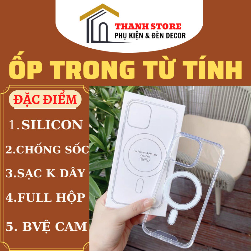 Ốp lưng điện thoại trong suốt hỗ trợ sạc từ tính cho iphone X/xsmax/11/12/13/14/pro/max/14promax