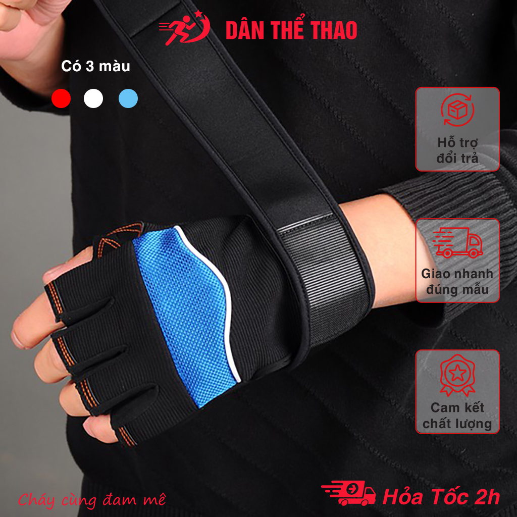 Găng tay thể thao tập gym có quấn cổ tay - Bao tay gym, tập xà, tập tạ chống trượt, chống chai tay