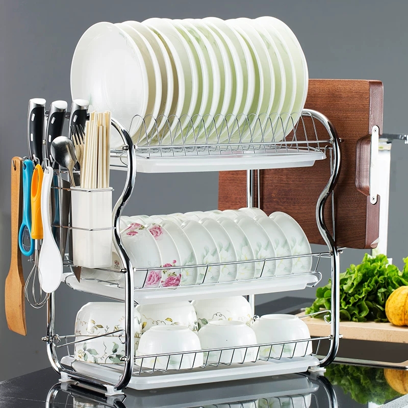 Kệ để bát đũa inox đa năng, Kệ chén đũa thông minh tiện lợi kèm khay đựng