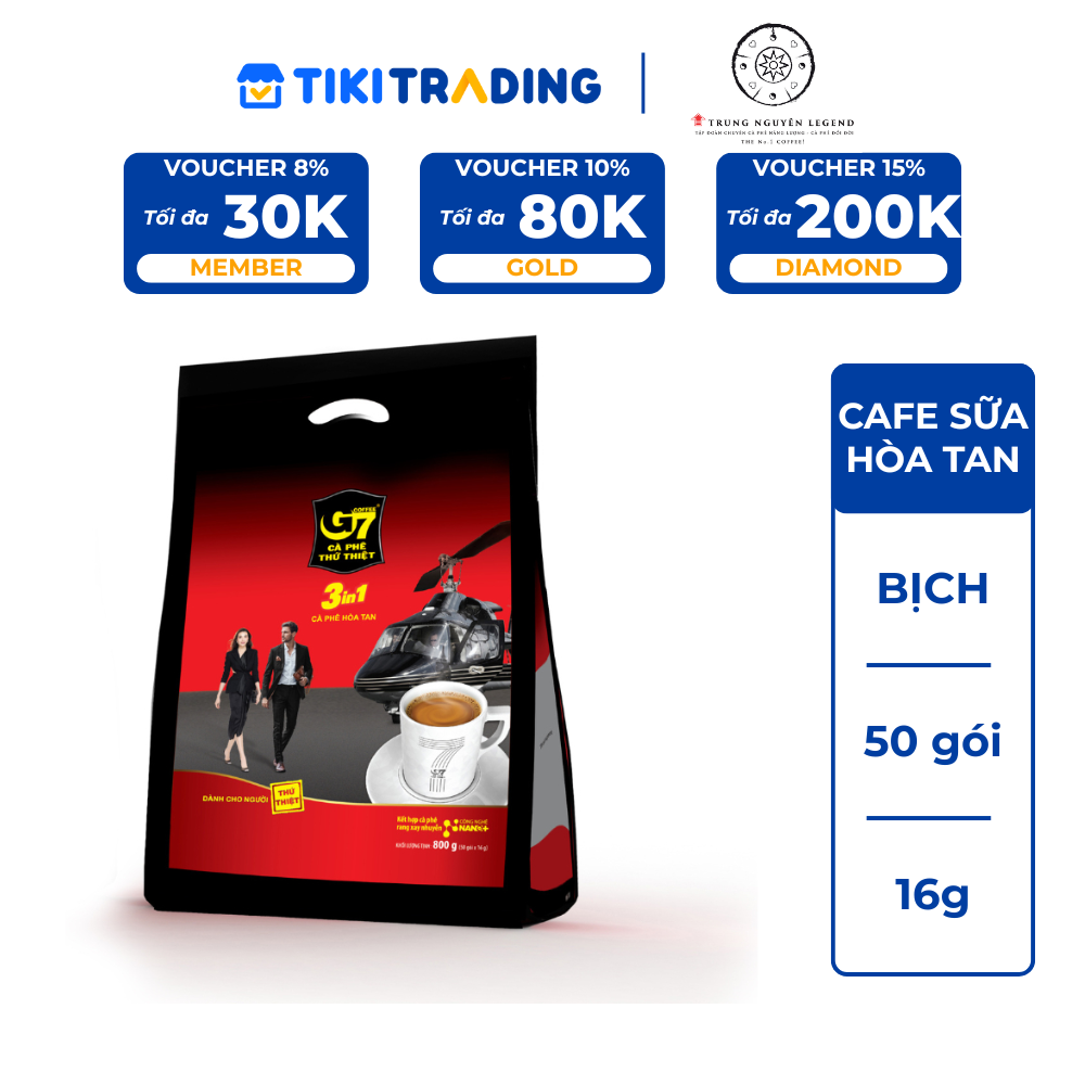 Trung Nguyên Legend - Cà phê sữa hòa tan G7 3in1 - Bịch 50 sachets x 16gr (gói vuông)