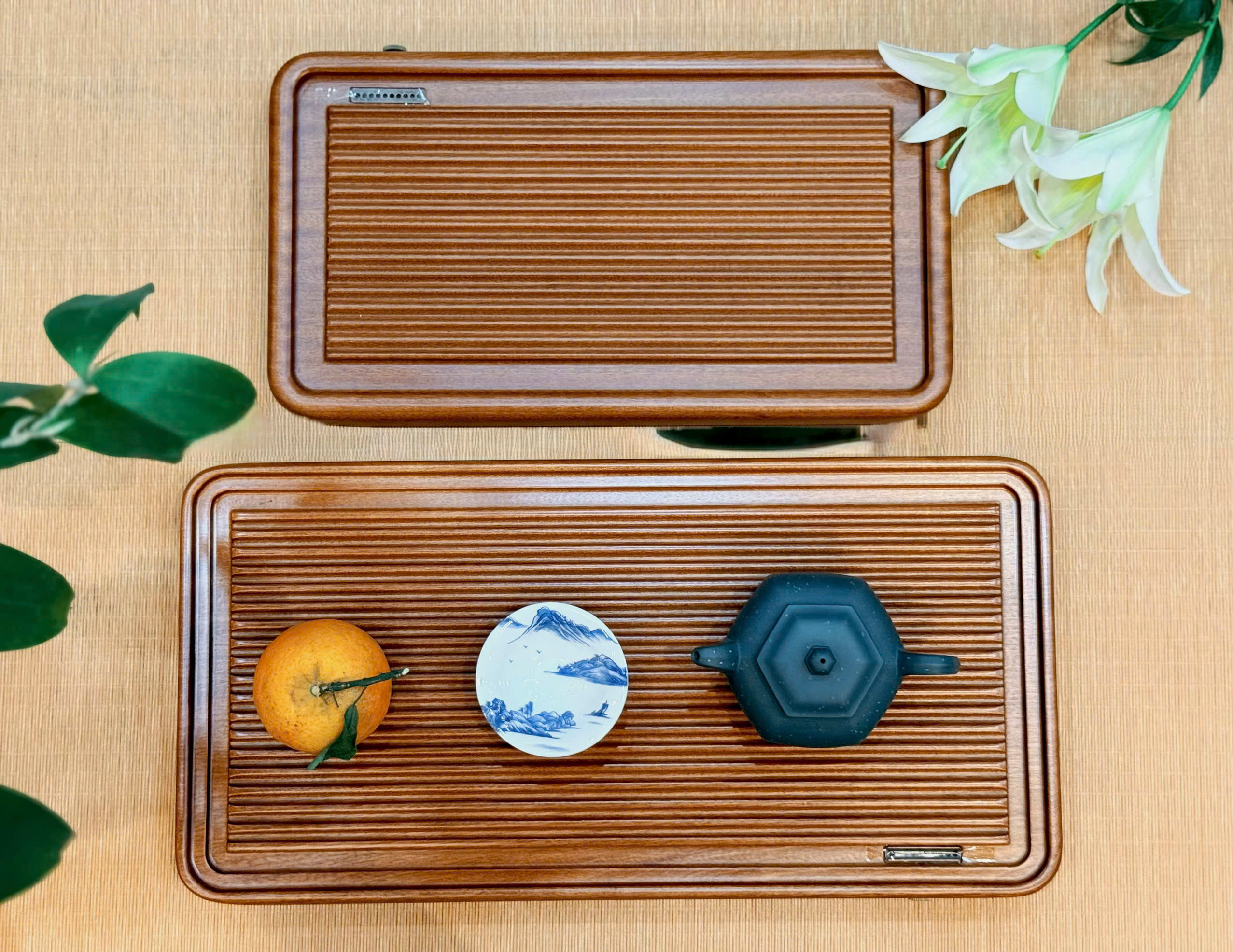 KHAY TRÀ SỌC - GỖ HỒNG - SIZE NHỎ - KÍCH THƯỚC 40x22CM - WOOD TEA TRAY