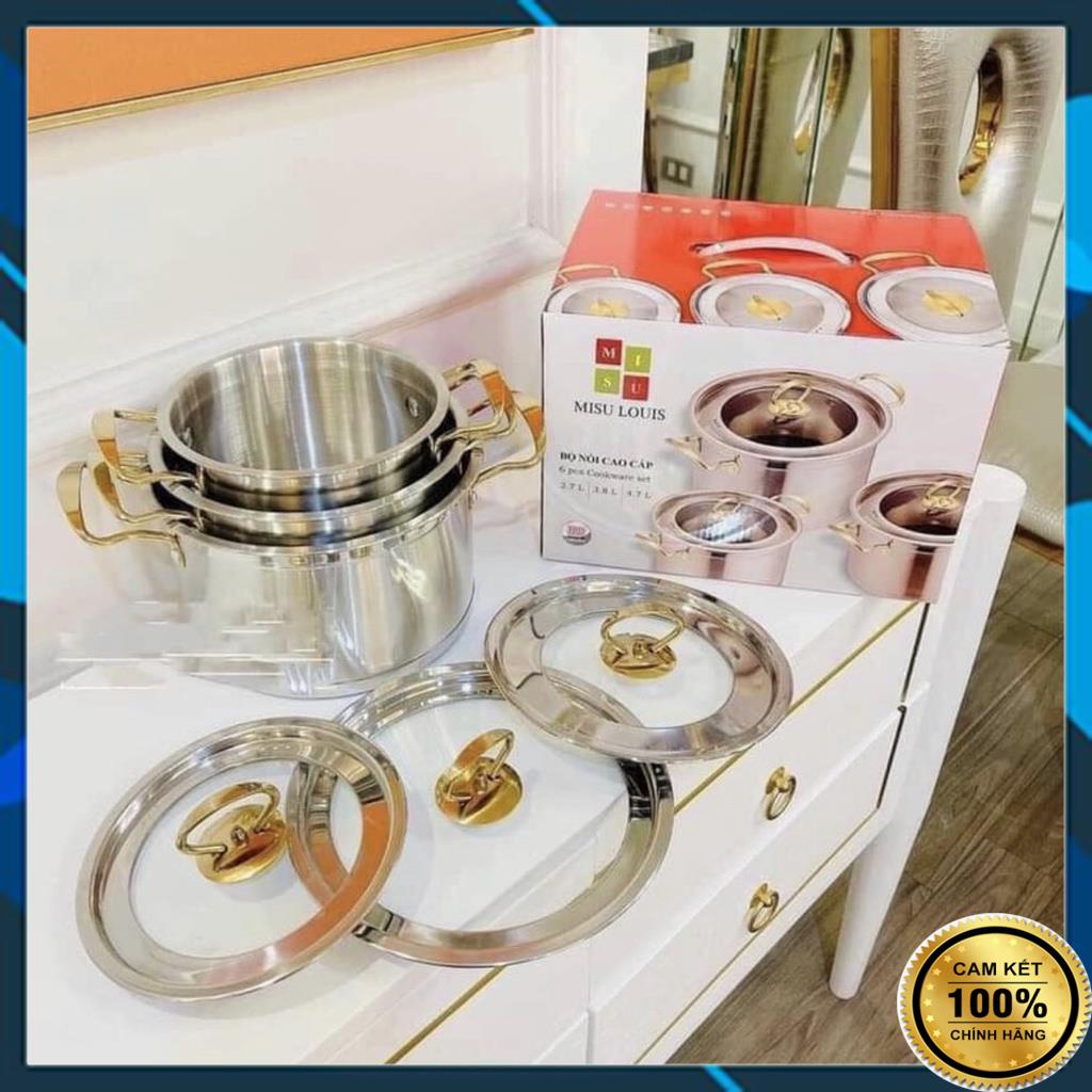 Bộ 3 Nồi Inox Đức 304 Cao Cấp MISU LOUIS - Đáy 3 Lớp Nguyên Khối